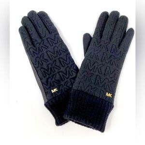 NWT MICHAEL KORS QUILTED LOGO DRIVING GLOVES WITH LEATHER TRIM BLACK